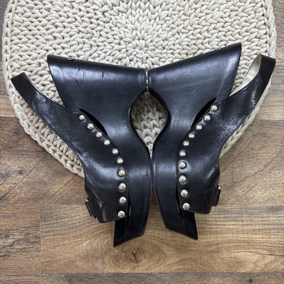 Michael Kors Black Platform Wedges Open Toe Slingback Shoes Size 9 Charm Logo - Picture 4 of 16